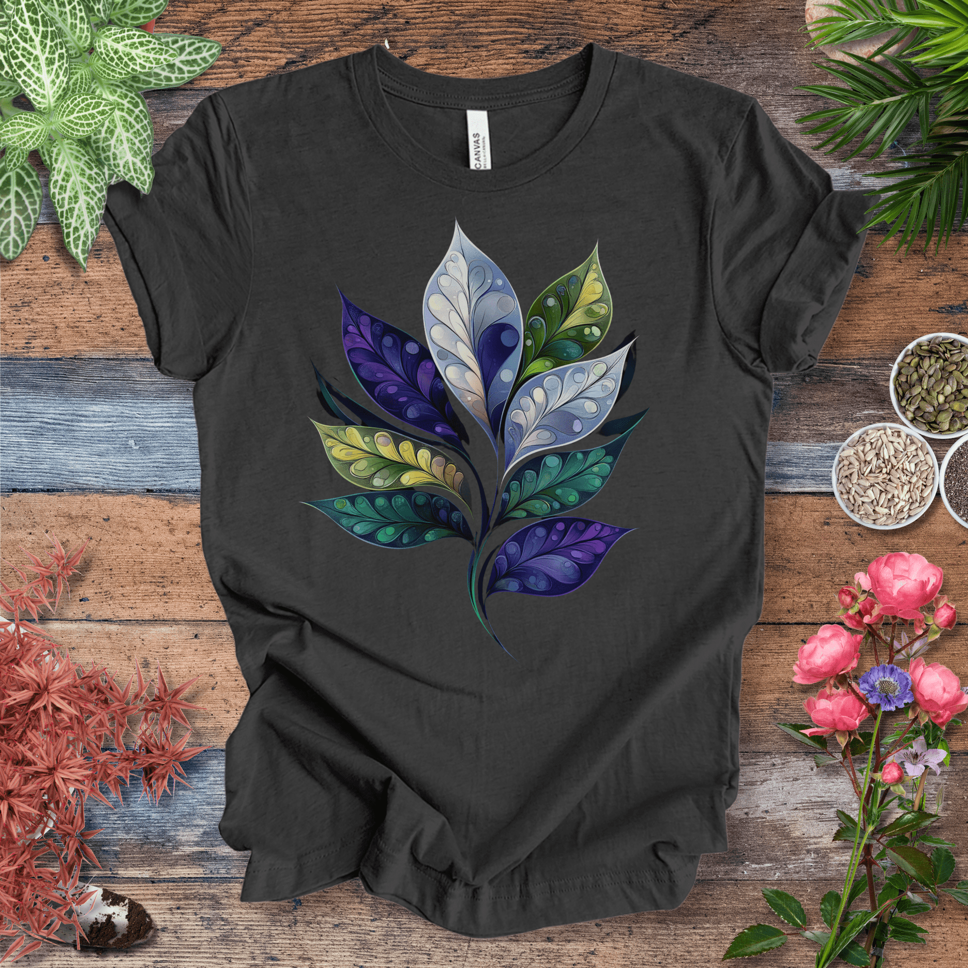 Printify T-Shirt Dark Grey Heather / S Watercolor Galaxy Leaf T-Shirt