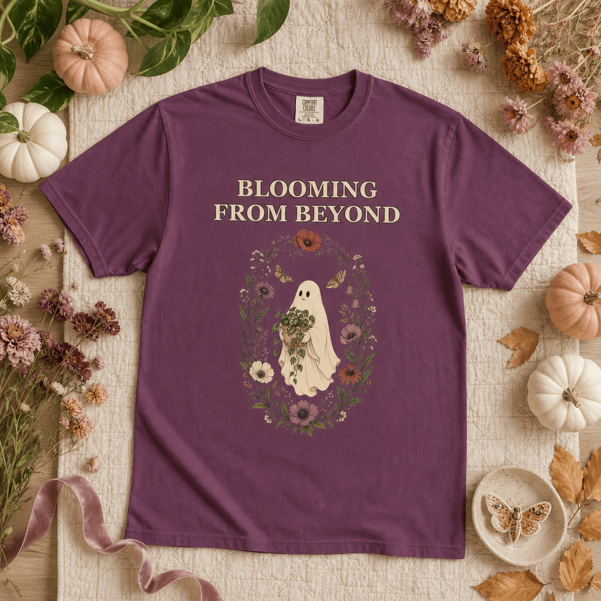 Botanical Vibes T-Shirt Floral Ghost Halloween Shirt - Cottagecore Plant Tee