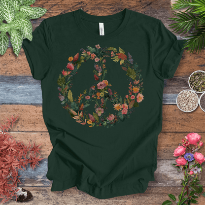Printify T-Shirt Forest / S Autumn Floral Peace Wreath Tee – Fall Color Botanical T-Shirt | Sustainable Garden Lover Shirt | Plant Parent Gift