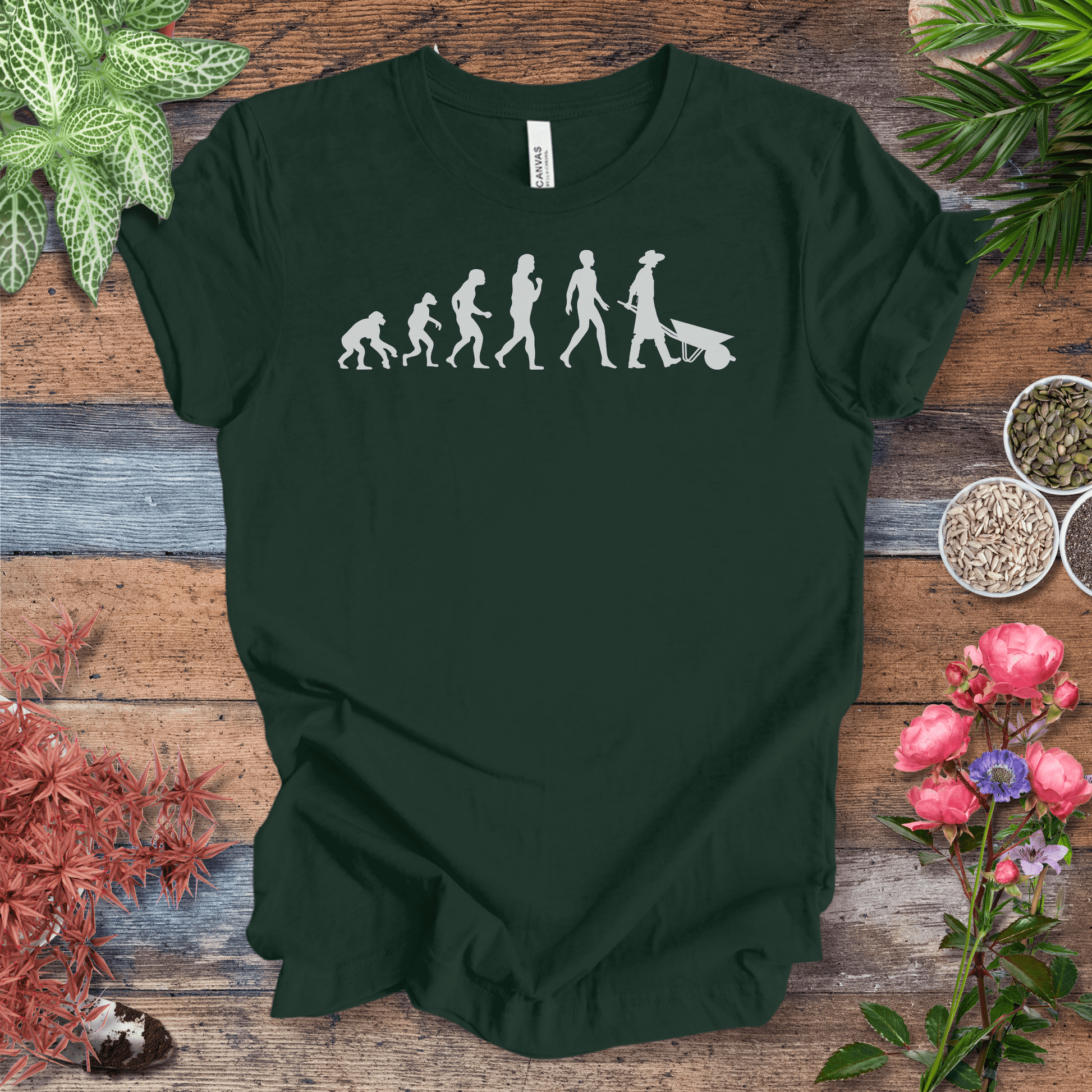 Printify T-Shirt Forest / S Evolution of a Gardener (Wheelbarrow) | Fun Gardening Tee