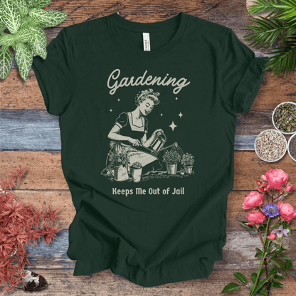 Printify T-Shirt Forest / S Gardening T-Shirt – “Keeps Me Out Of Jail” Funny Gardener Tee