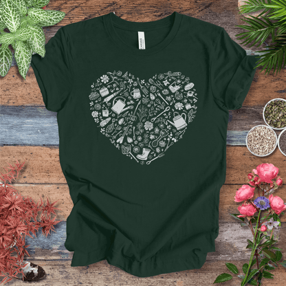 Printify T-Shirt Forest / S Gardening Tools T-Shirt – Botanical Garden Tools Heart Graphic Tee
