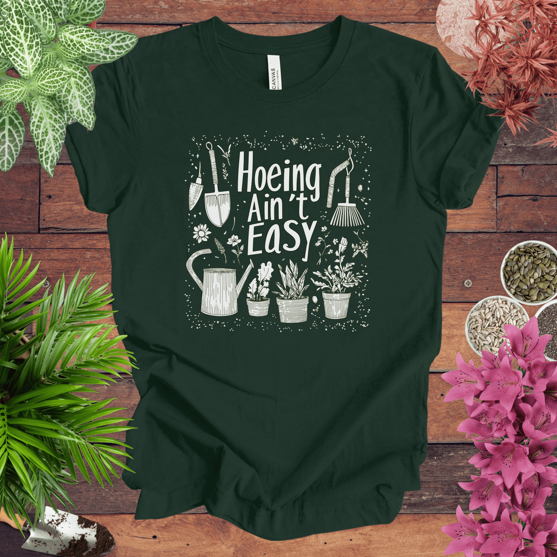 Printify T-Shirt Forest / S Hoeing Ain’t Easy Funny Gardening T-Shirt