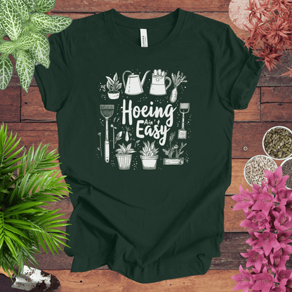 Printify T-Shirt Forest / S Hoeing Ain’t Easy Gardening Tools T-Shirt