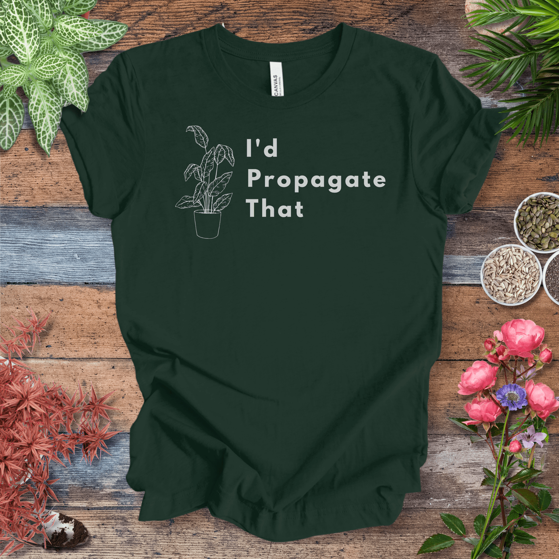 Printify T-Shirt Forest / S I’d Propagate That – Caladium Outline | Minimalist Plant Tee