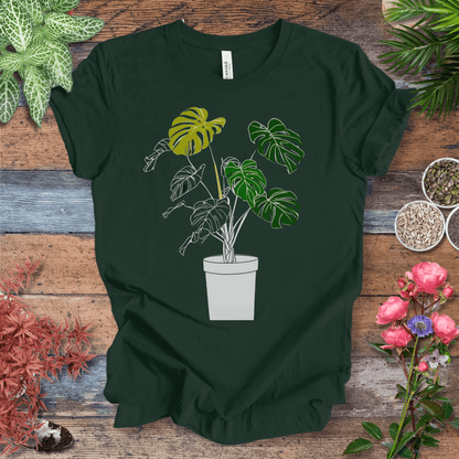 Printify T-Shirt Forest / S Monstera Line Art Potted Plant T-Shirt