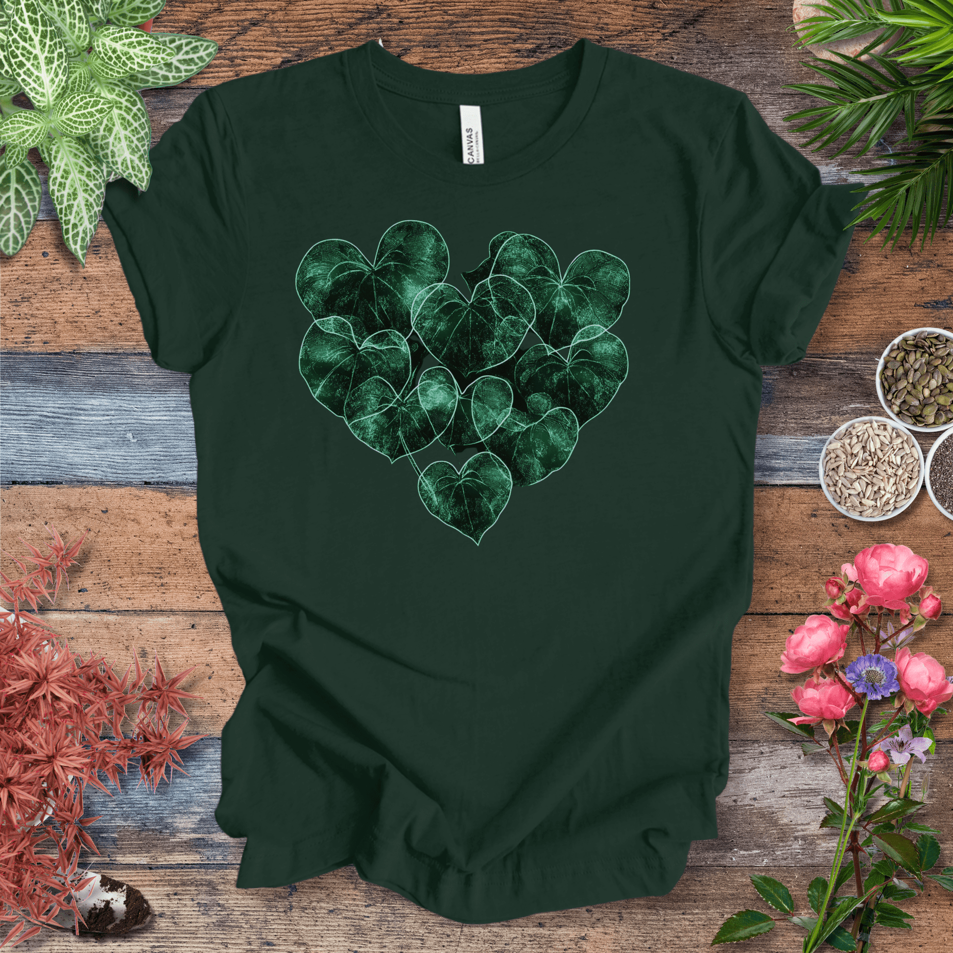 Printify T-Shirt Forest / S Neon Heart-Shaped Leaves Plant Parent Aesthetic T-Shirt