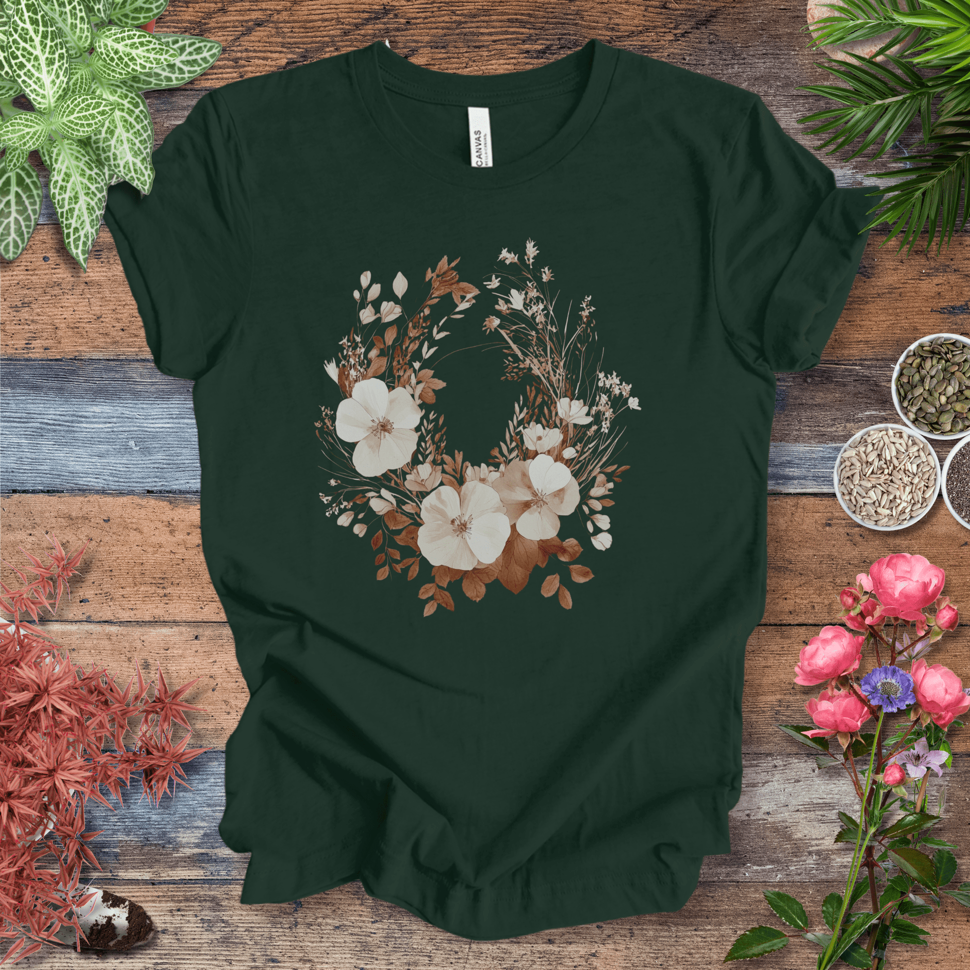 Printify T-Shirt Forest / S Rustic Floral Wreath Botanical T-Shirt