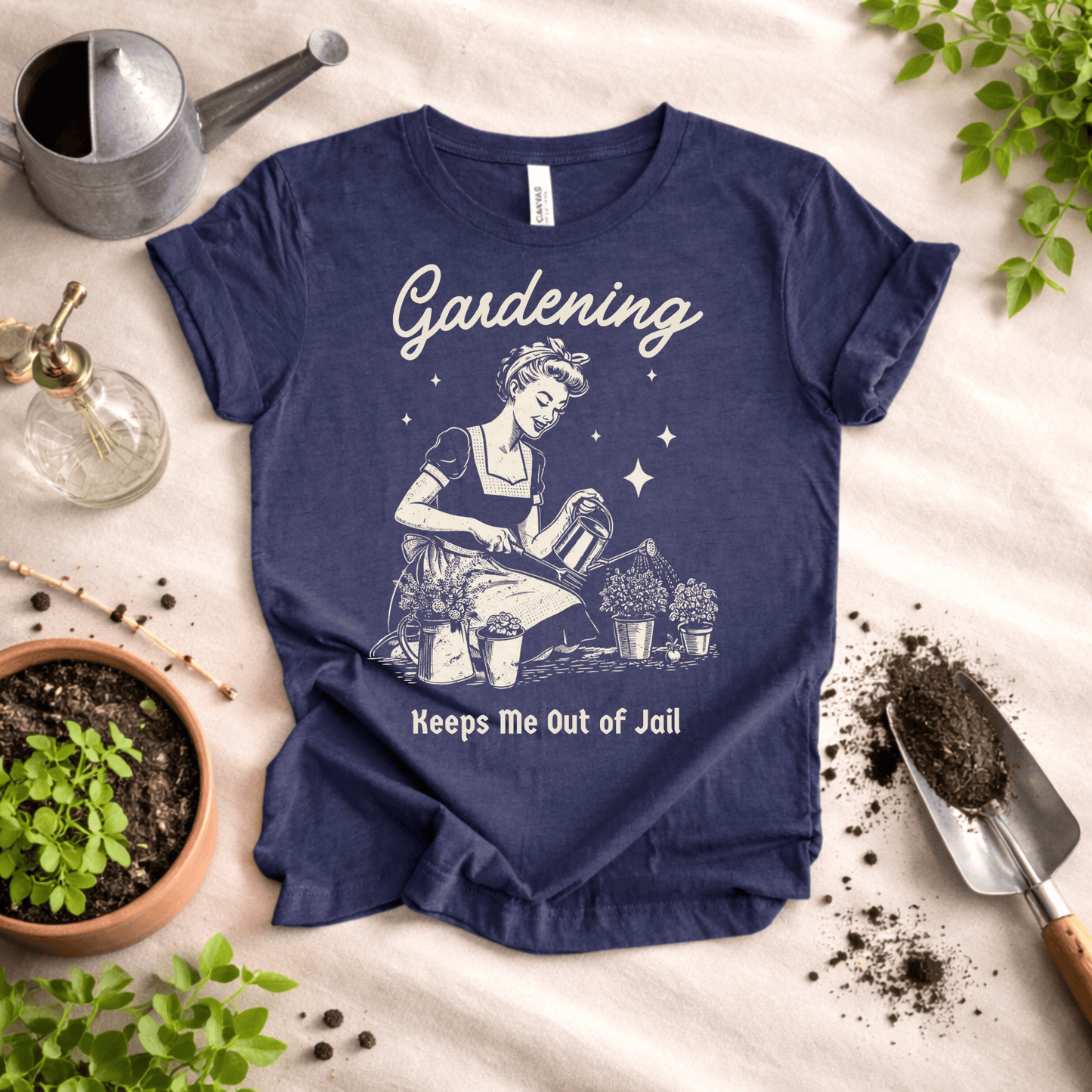Printify T-Shirt Gardening T-Shirt – “Keeps Me Out Of Jail” Funny Gardener Tee