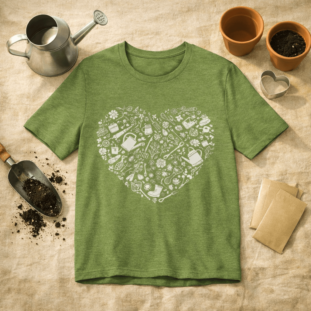 Printify T-Shirt Gardening Tools T-Shirt – Botanical Garden Tools Heart Graphic Tee