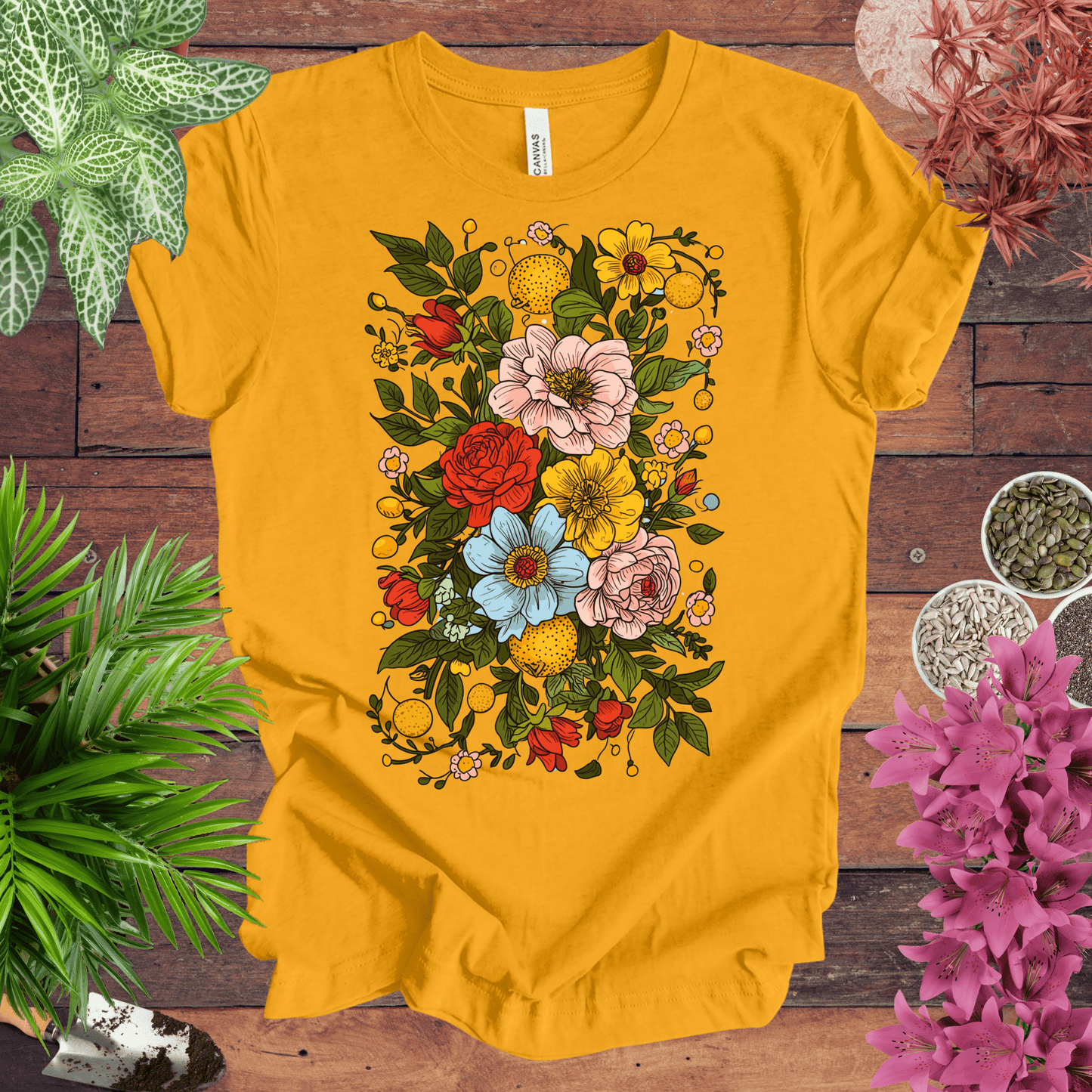 Printify T-Shirt Gold / S Bold Floral Citrus T-Shirt