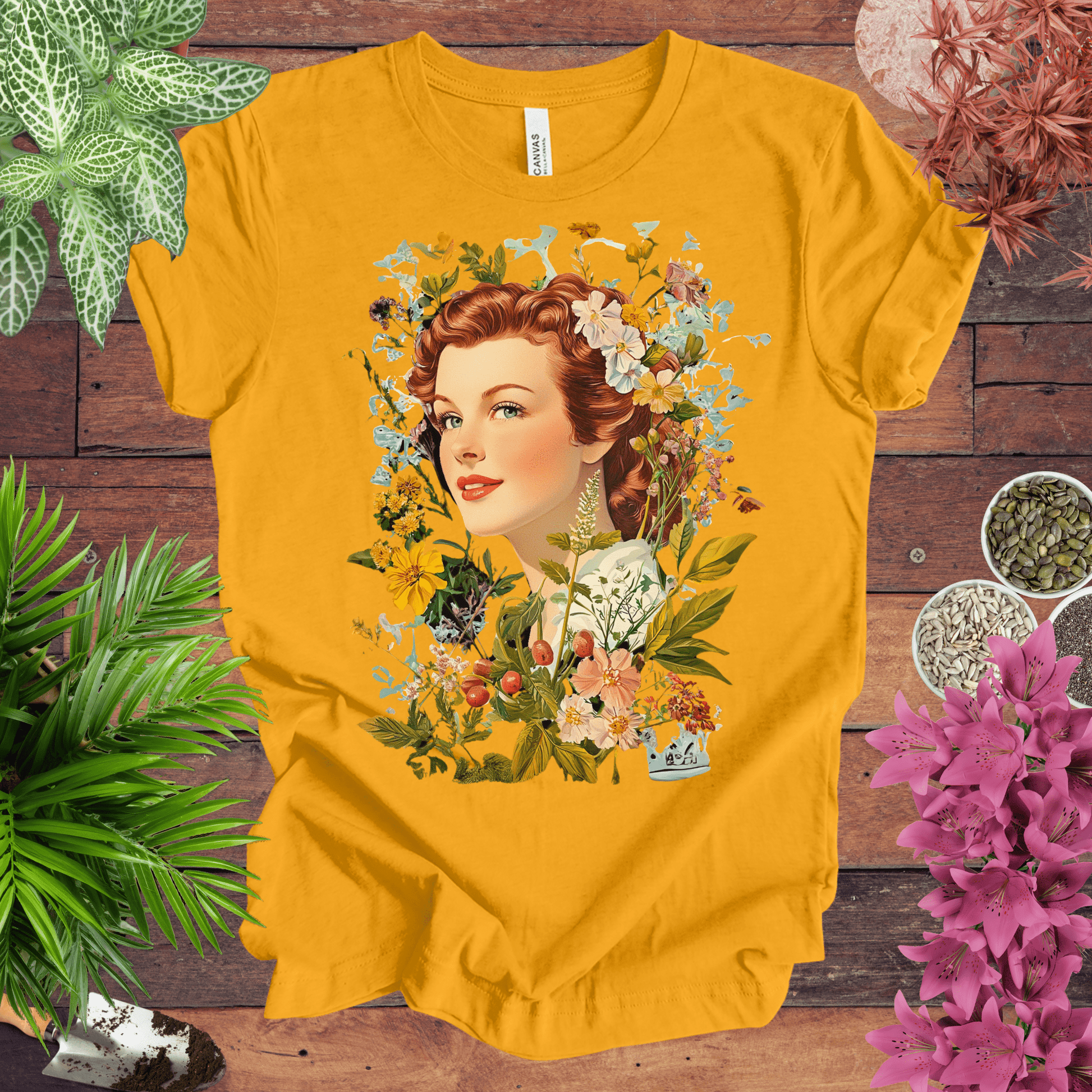 Printify T-Shirt Gold / S Vintage Floral Portrait T-Shirt