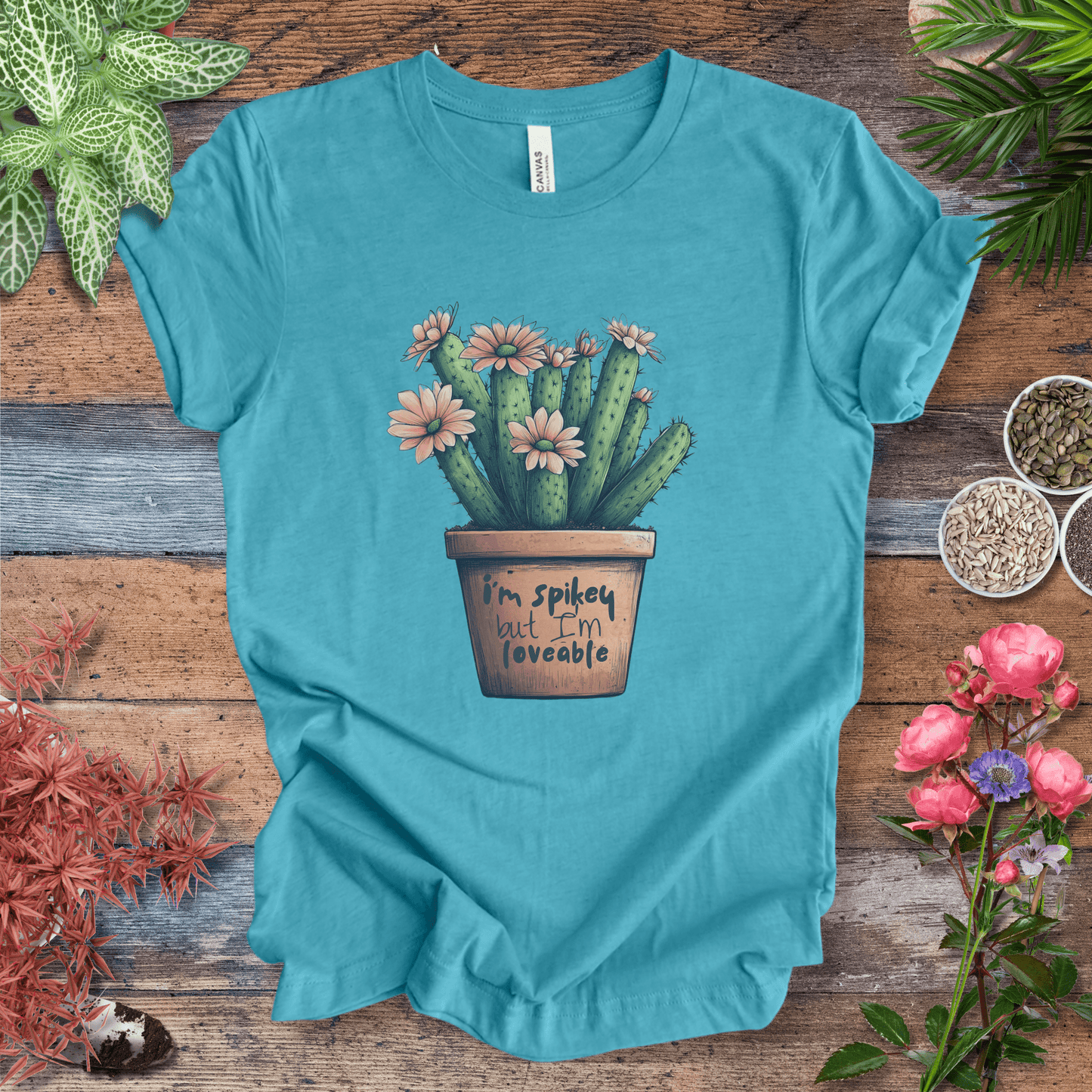 Printify T-Shirt Heather Aqua / S "I'm Spikey but I'm Lovable" Funny Cactus Lover T-Shirt