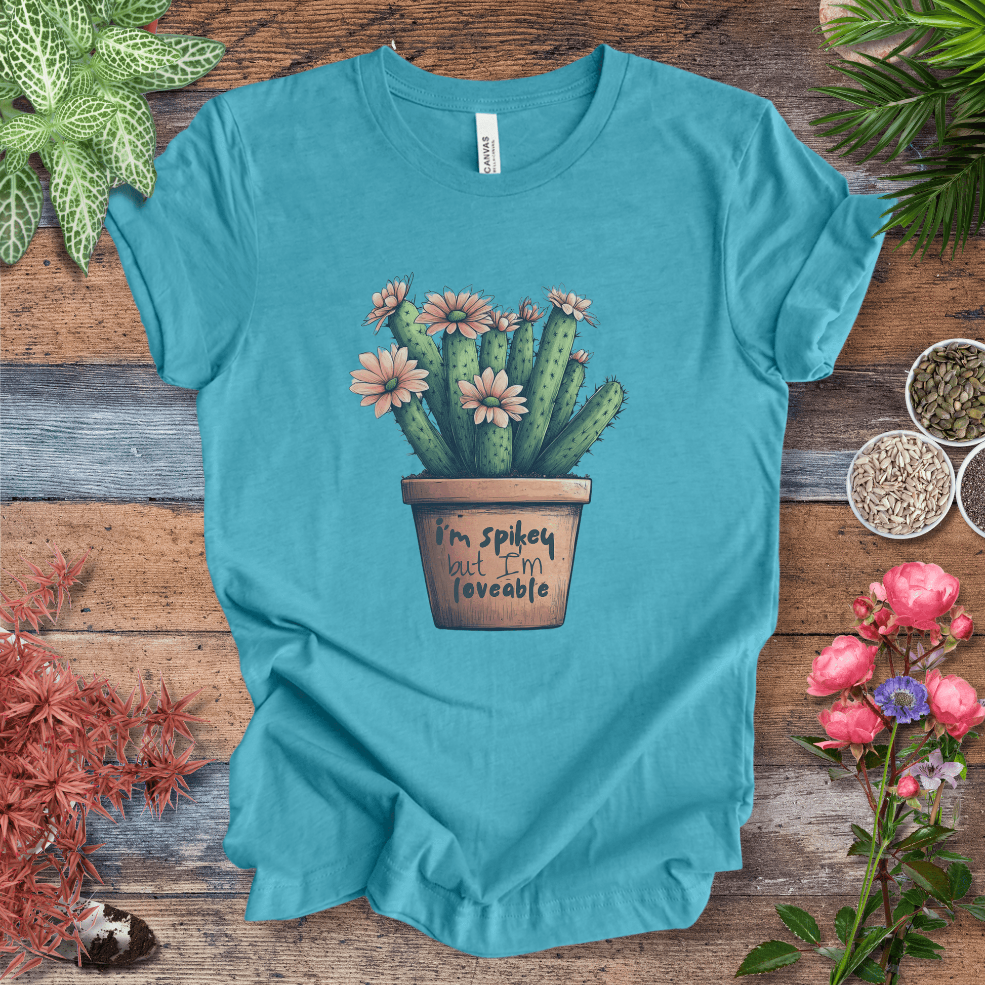 Printify T-Shirt Heather Aqua / S "I'm Spikey but I'm Lovable" Funny Cactus Lover T-Shirt
