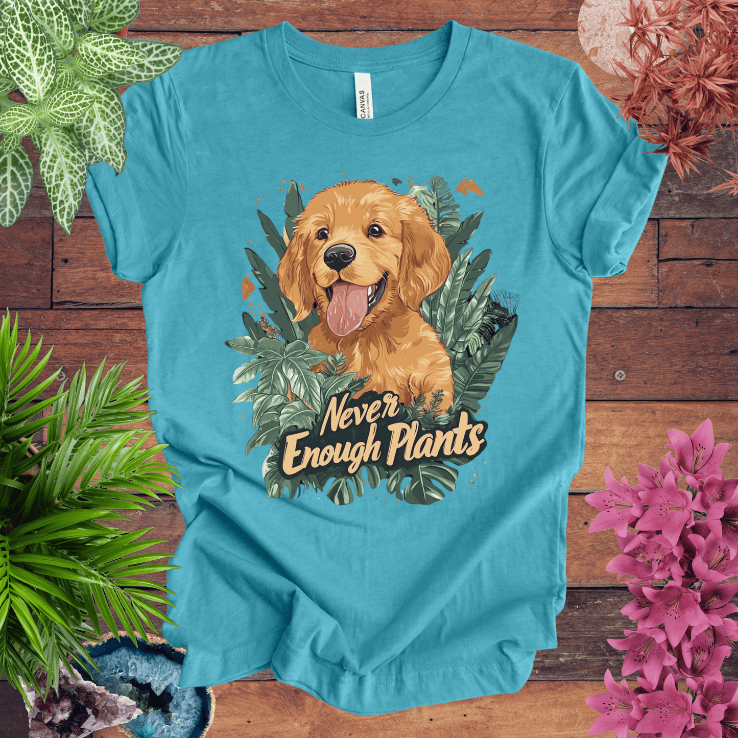 Printify T-Shirt Heather Aqua / S Never Enough Plants - Golden Retriever Edition T-Shirt