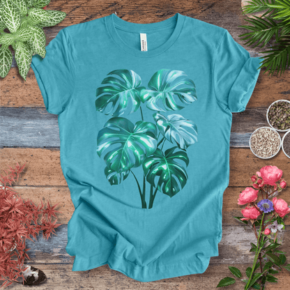 Printify T-Shirt Heather Aqua / S Shiny Monstera Leaf Jungle Aesthetic Plant Lover T-Shirt