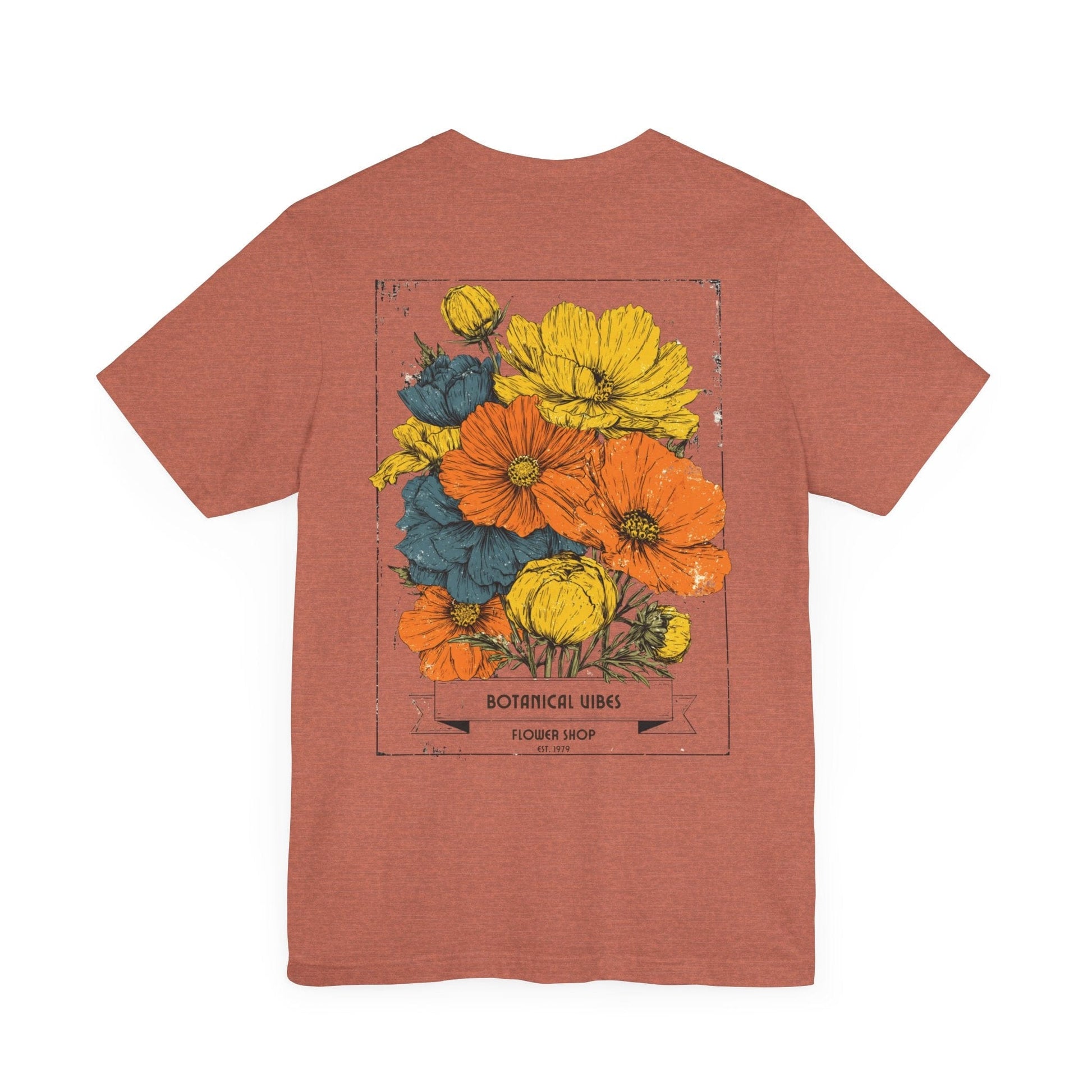Printify T-Shirt Heather Clay / S Botanical Vibes Flower Shop Tee | Vintage Floral Back Print T-Shirt