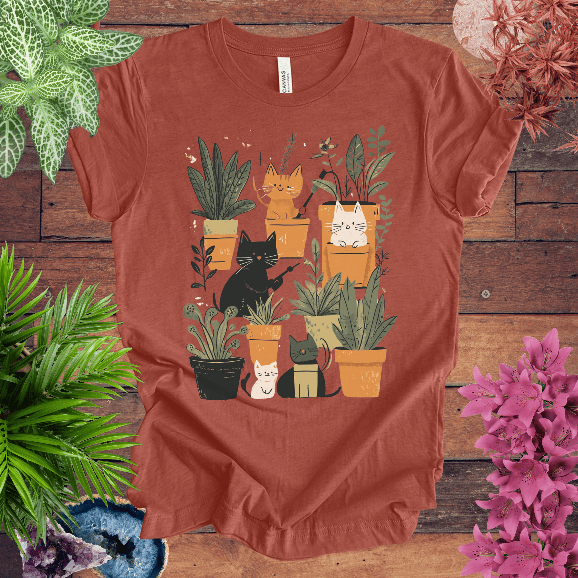 Printify T-Shirt Heather Clay / S Feline Green Thumb T-Shirt