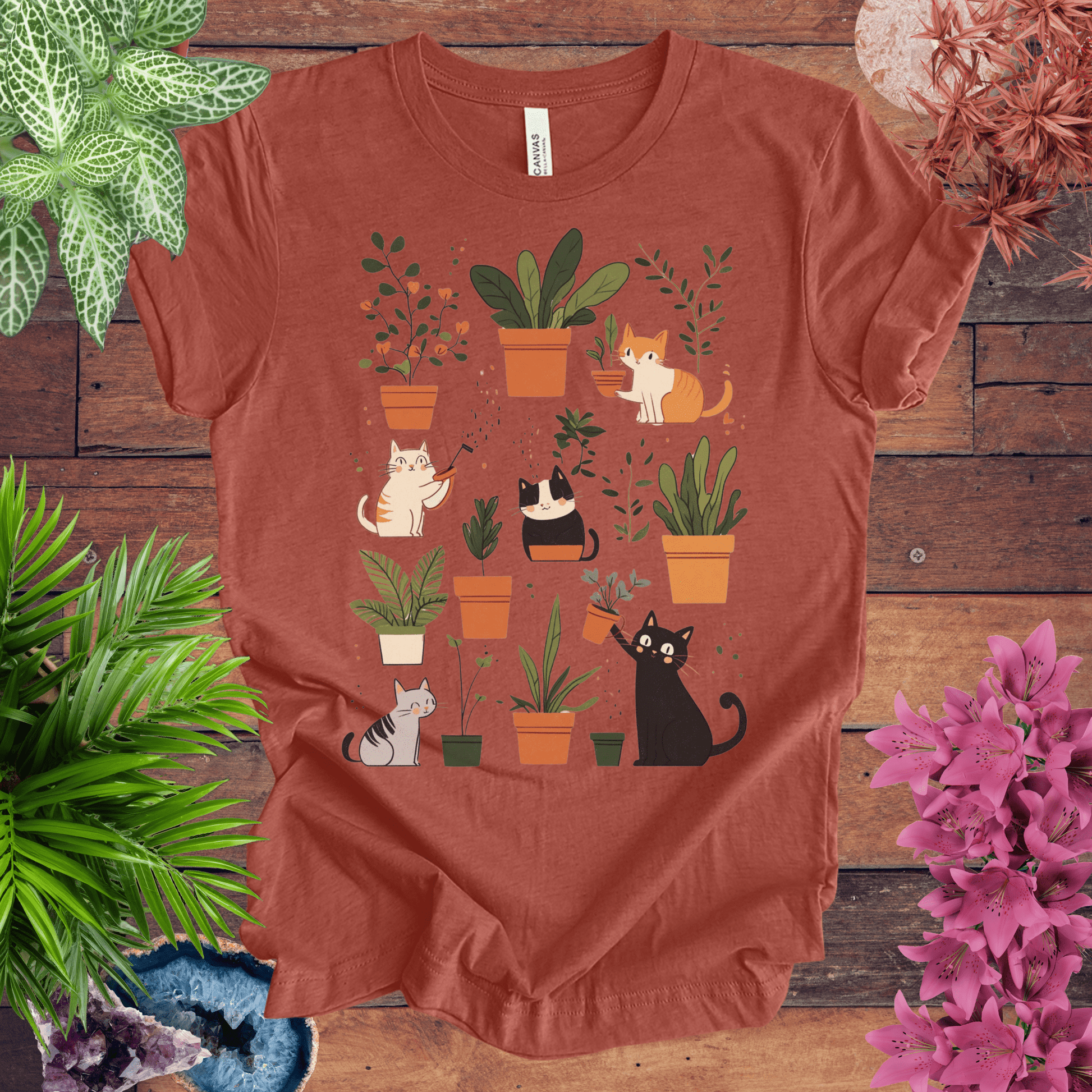 Printify T-Shirt Heather Clay / S Kittens Tending Their Garden T-Shirt