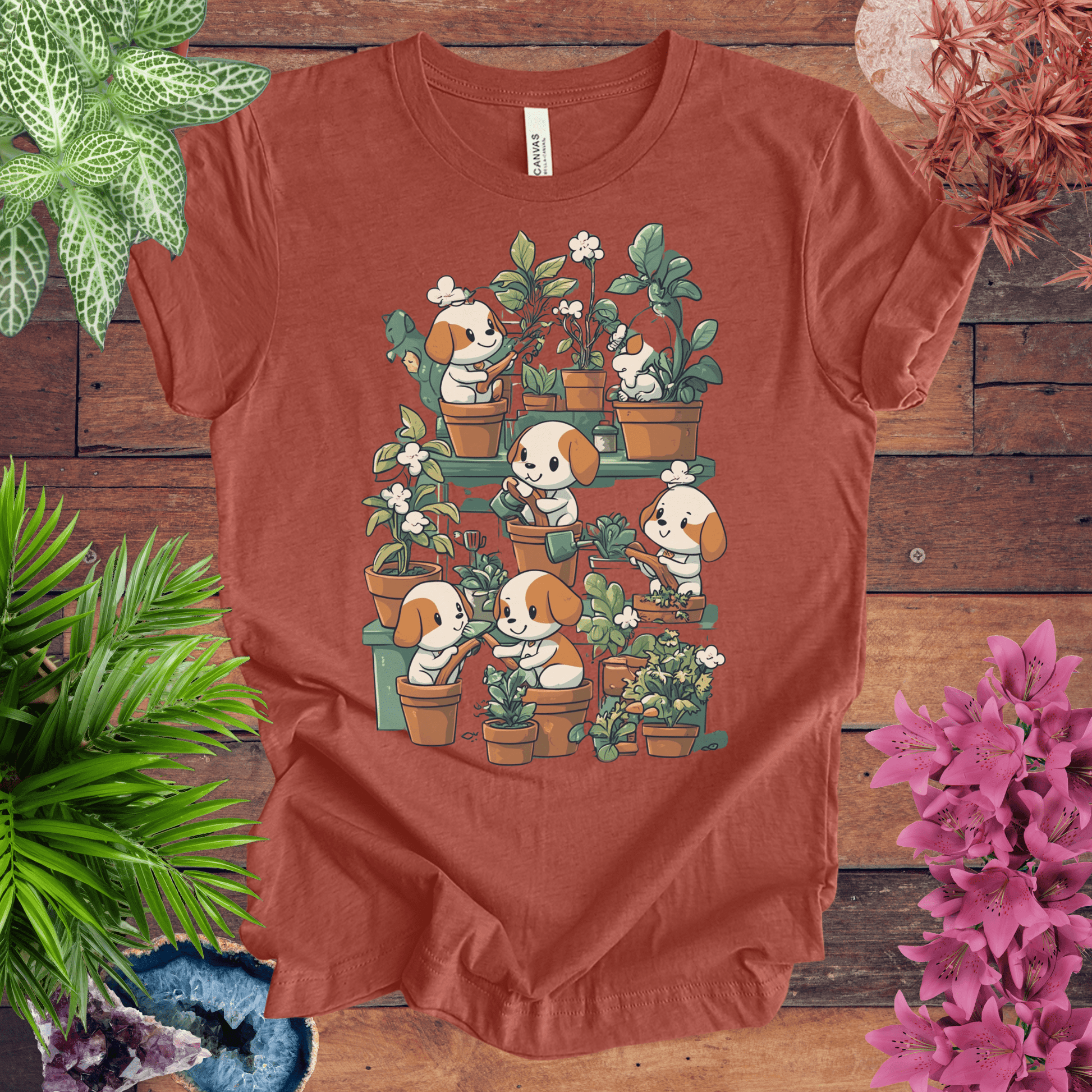 Printify T-Shirt Heather Clay / S Puppy Garden Gathering T-Shirt