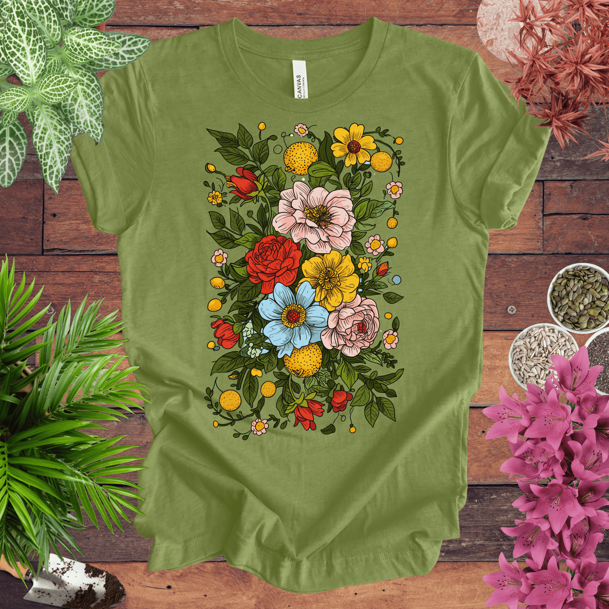 Printify T-Shirt Heather Green / S Bold Floral Citrus T-Shirt
