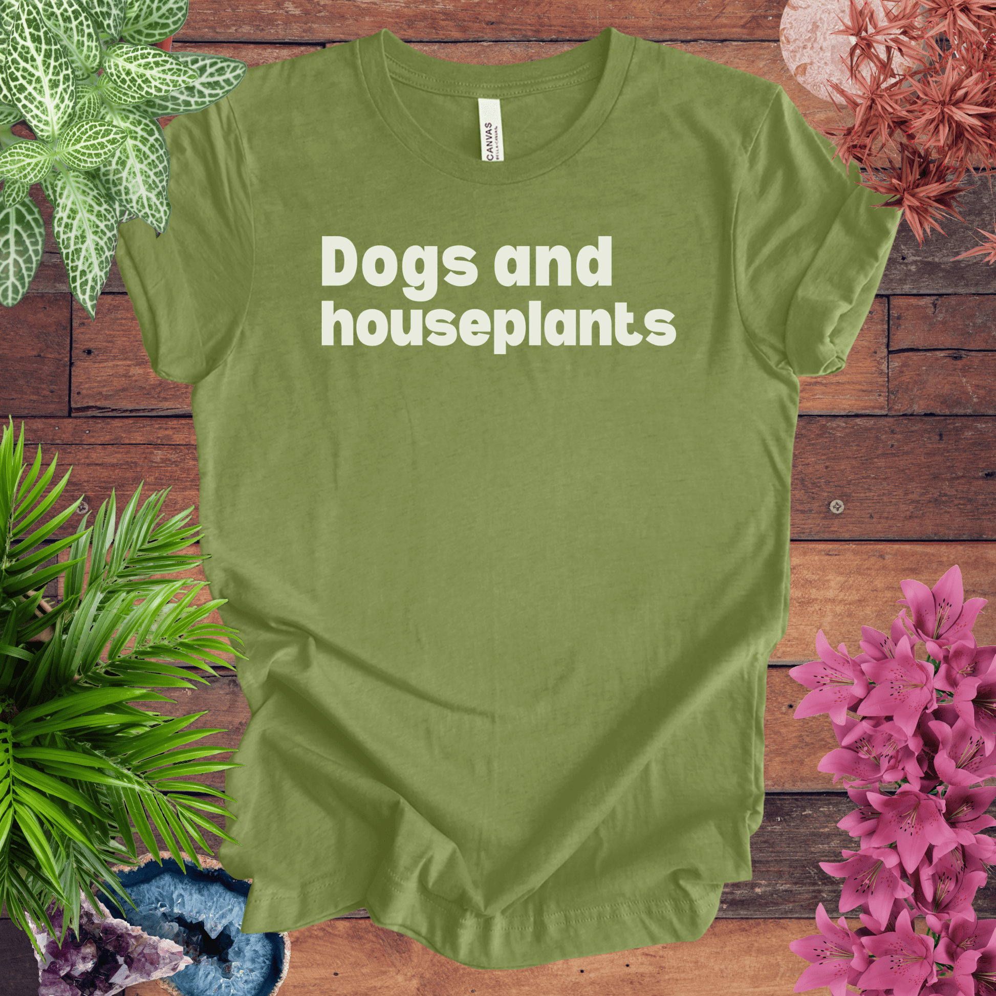 Printify T-Shirt Heather Green / S Dogs and Houseplants T-Shirt