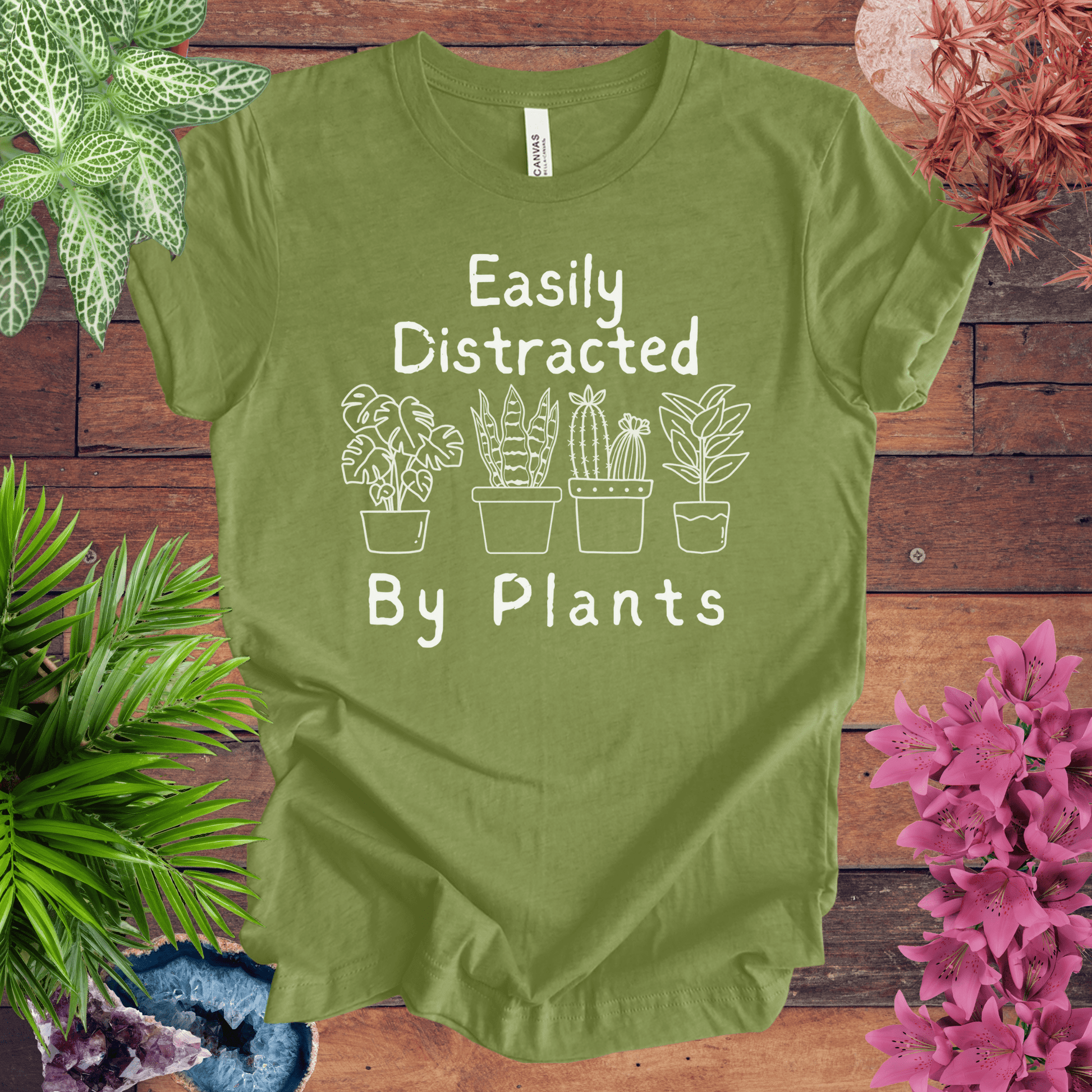 Printify T-Shirt Heather Green / S Easily Distracted by Plants T-Shirt