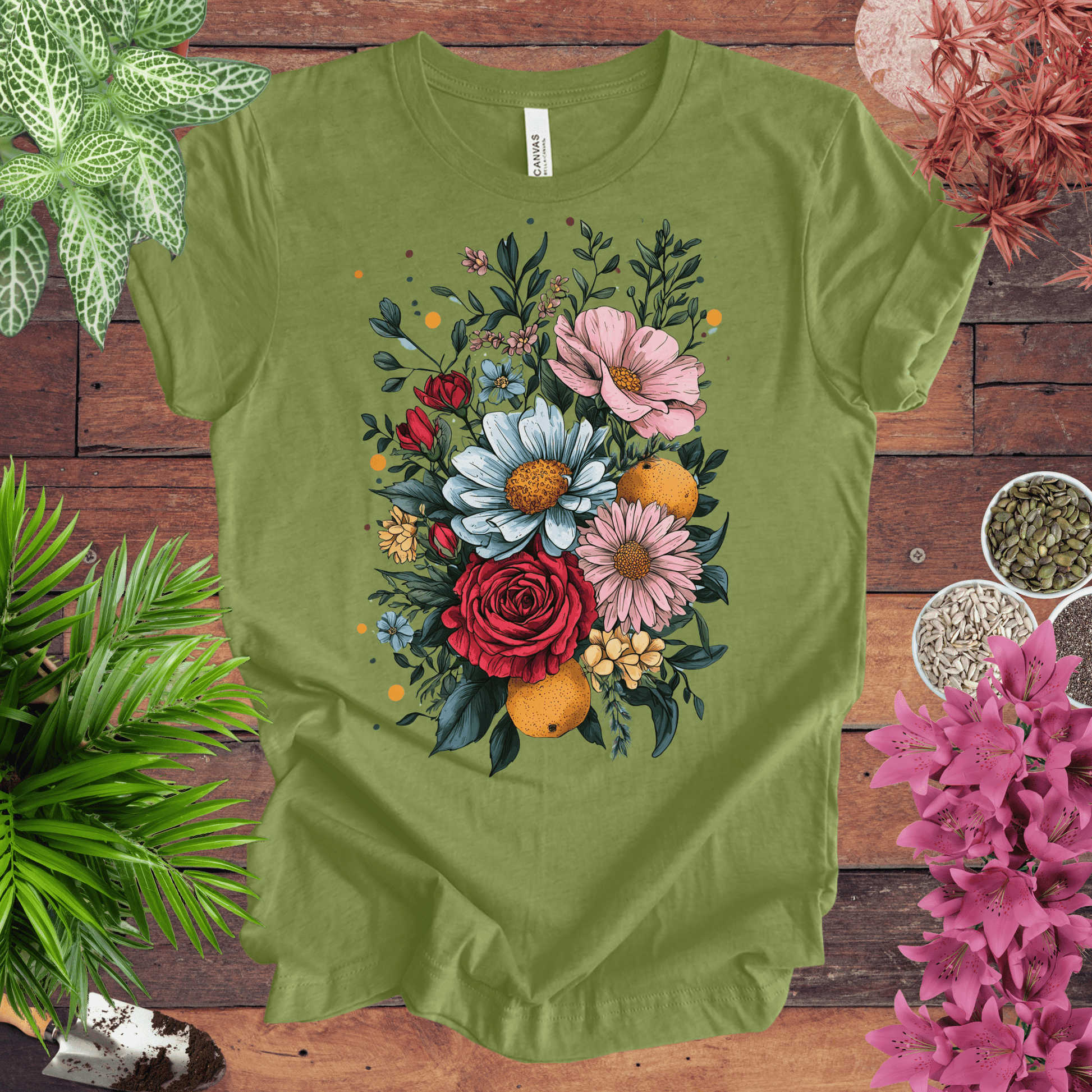 Printify T-Shirt Heather Green / S Elegant Floral Citrus Arrangement T-Shirt