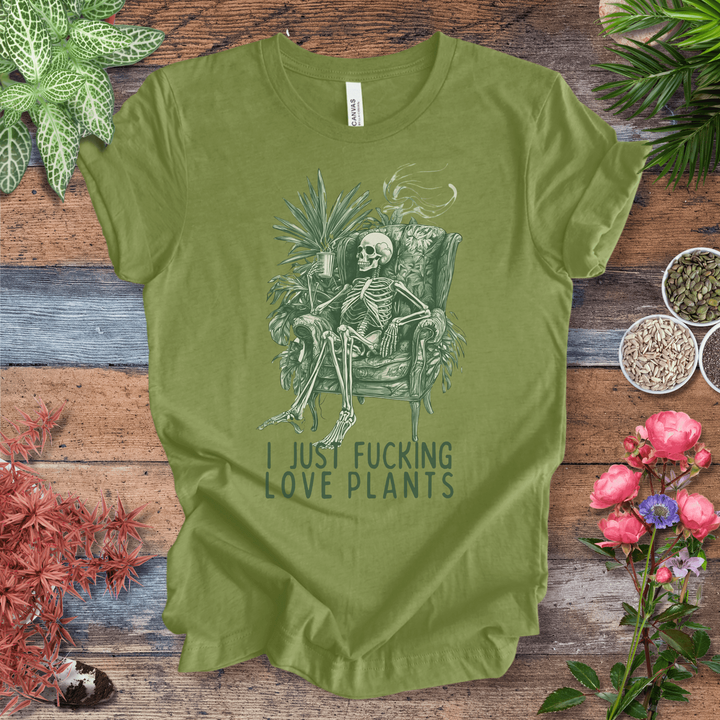 Printify T-Shirt Heather Green / S I Just Love Plants Skeleton T-Shirt