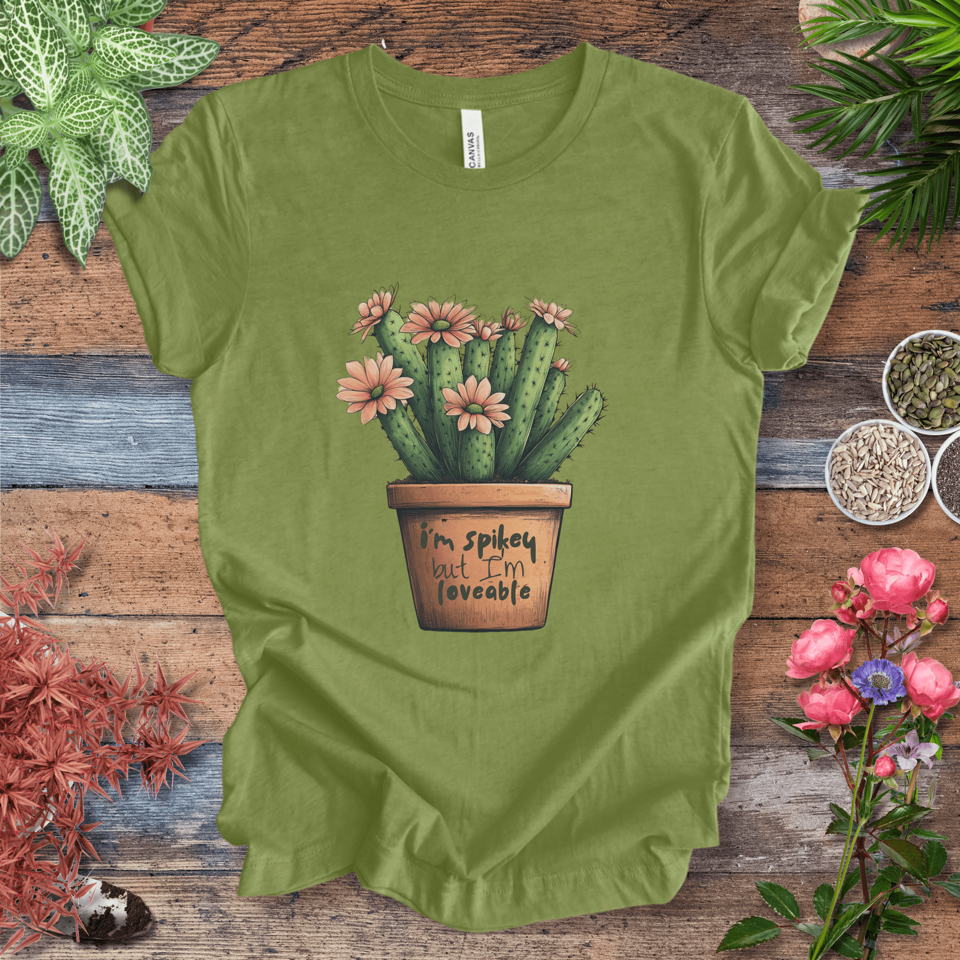 Printify T-Shirt Heather Green / S "I'm Spikey but I'm Lovable" Funny Cactus Lover T-Shirt