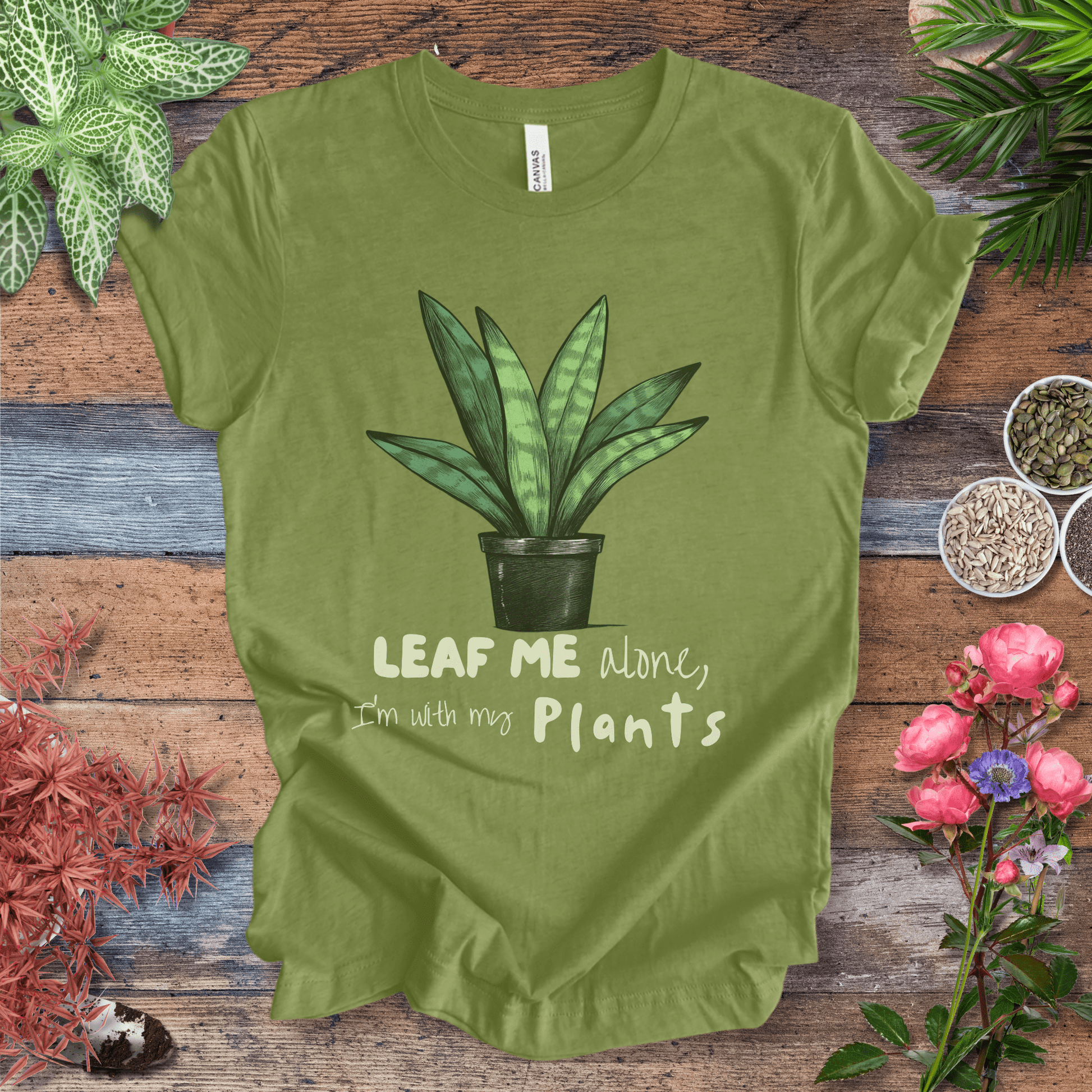 Printify T-Shirt Heather Green / S "Leaf Me Alone" Funny Snake Plant Lover T-Shirt