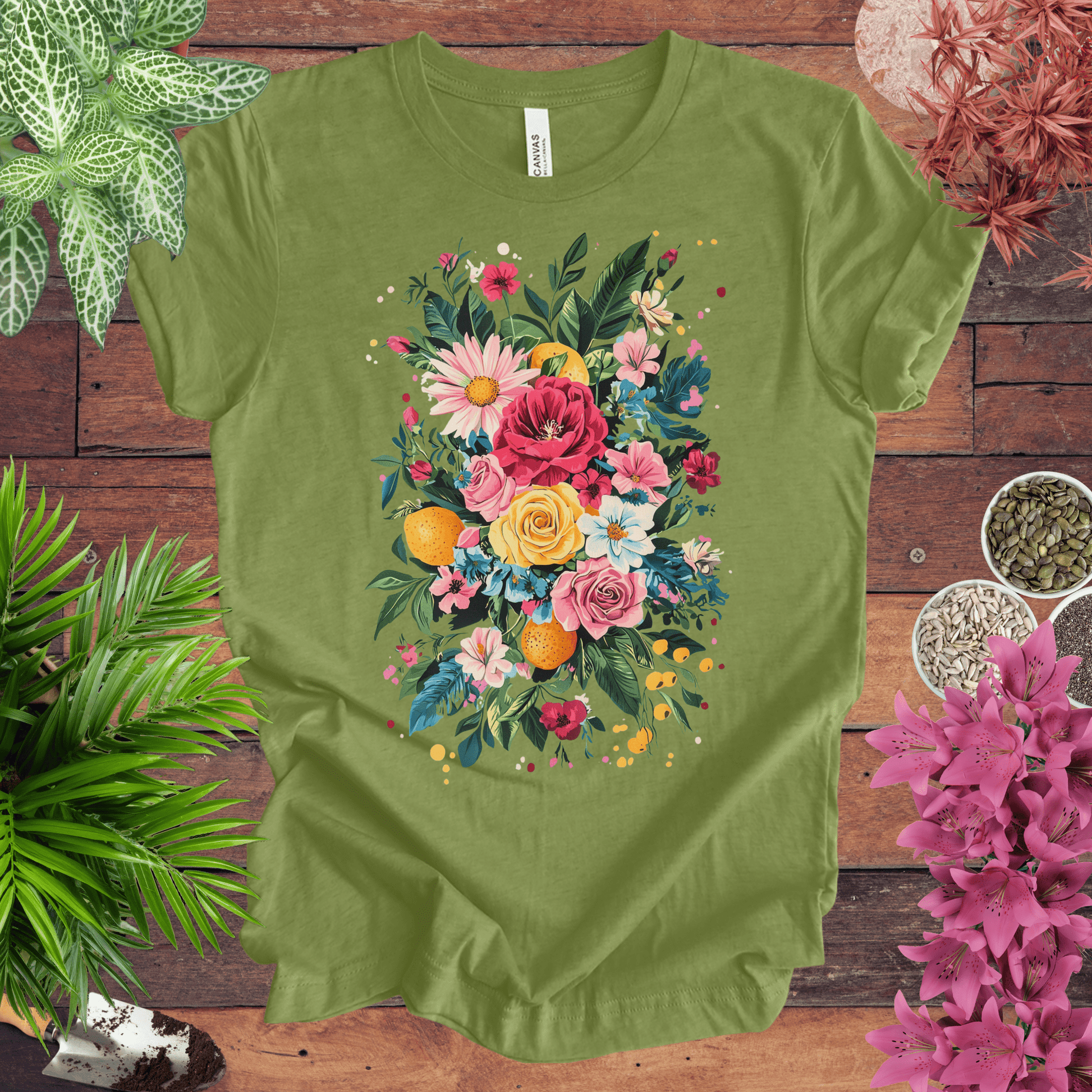 Printify T-Shirt Heather Green / S Vibrant Floral Citrus Bouquet T-Shirt