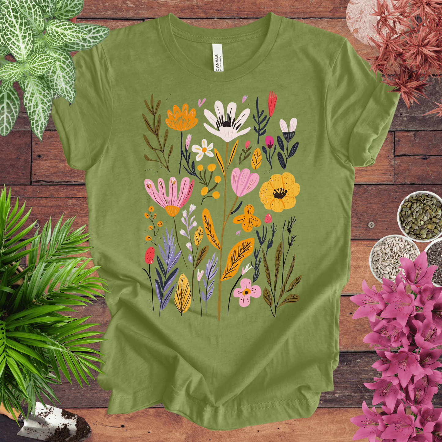 Printify T-Shirt Heather Green / S Whimsical Floral Bouquet T-Shirt