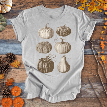 Printify T-Shirt Heather Grey / XS Vintage Pumpkin Art T-Shirt – Botanical Fall Shirt | Unisex Cotton