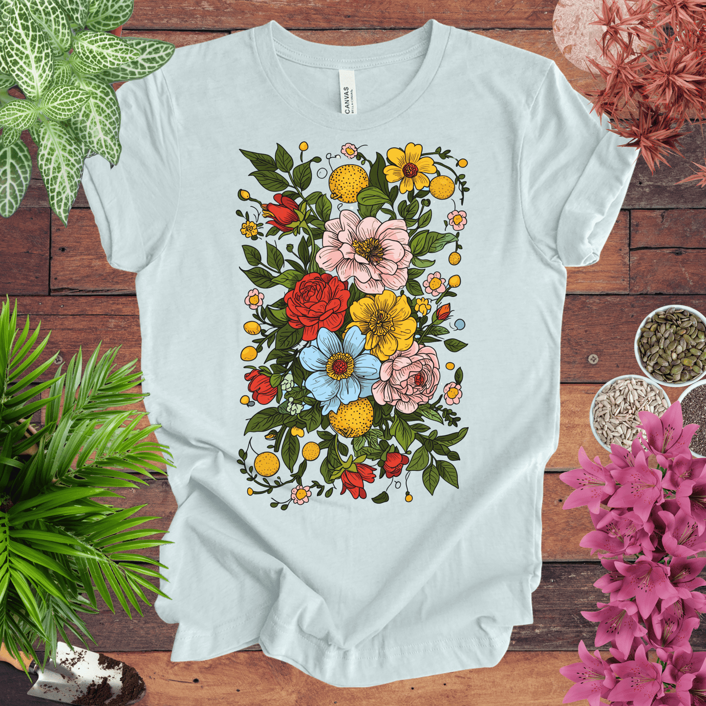 Printify T-Shirt Heather Ice Blue / S Bold Floral Citrus T-Shirt