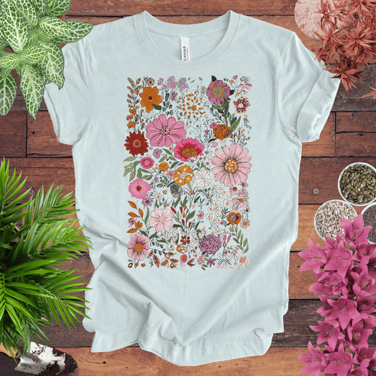 Printify T-Shirt Heather Ice Blue / S Colorful Wildflower Garden T-Shirt