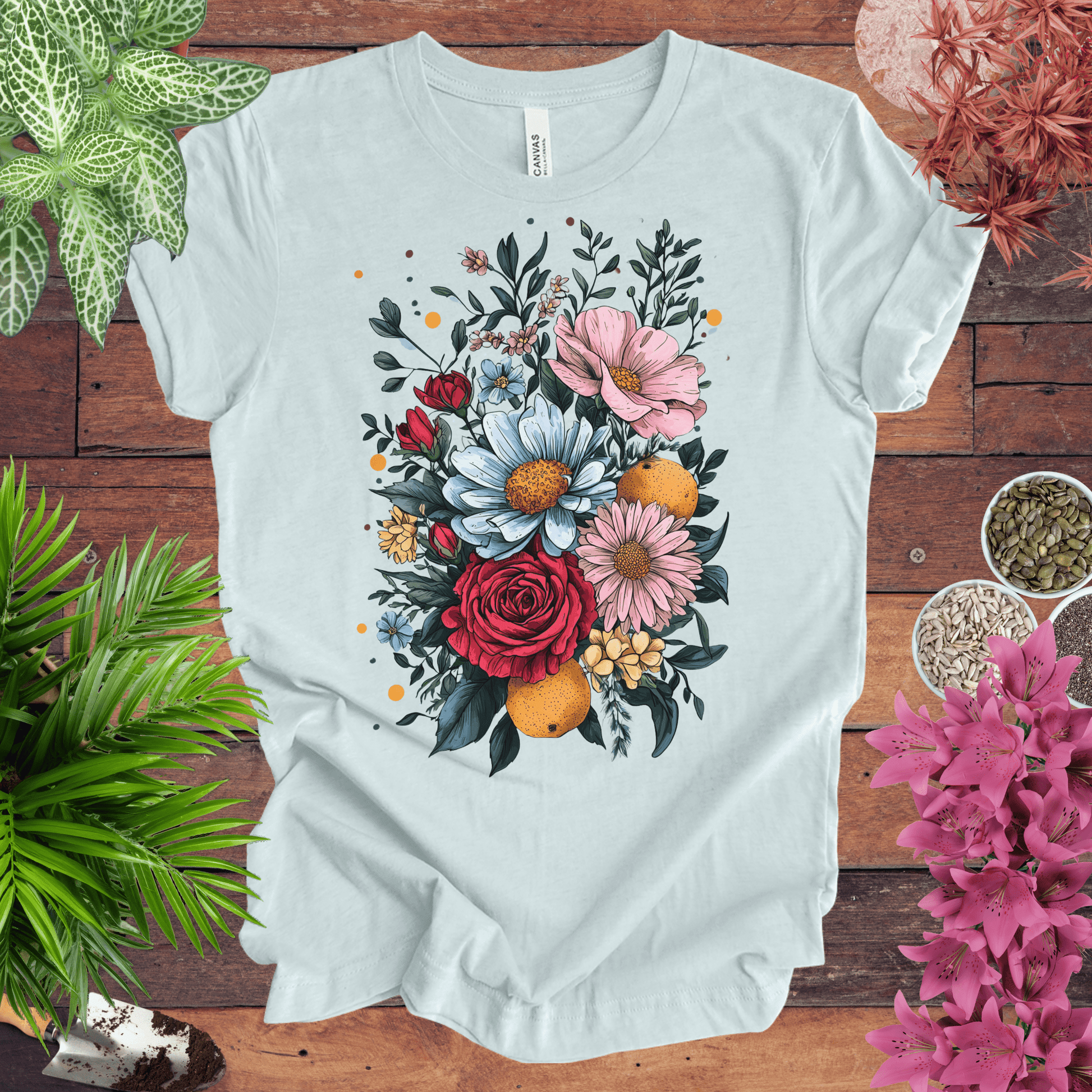 Printify T-Shirt Heather Ice Blue / S Elegant Floral Citrus Arrangement T-Shirt