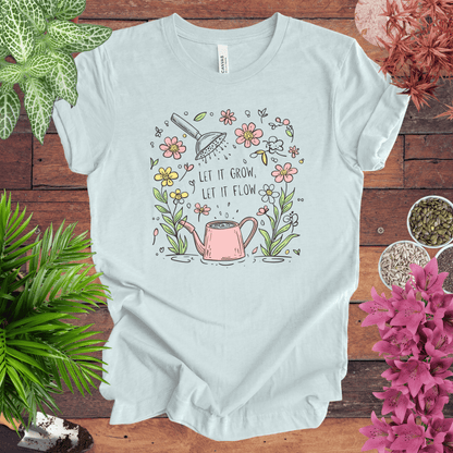 Printify T-Shirt Heather Ice Blue / S Pink Watering Can Floral T-Shirt