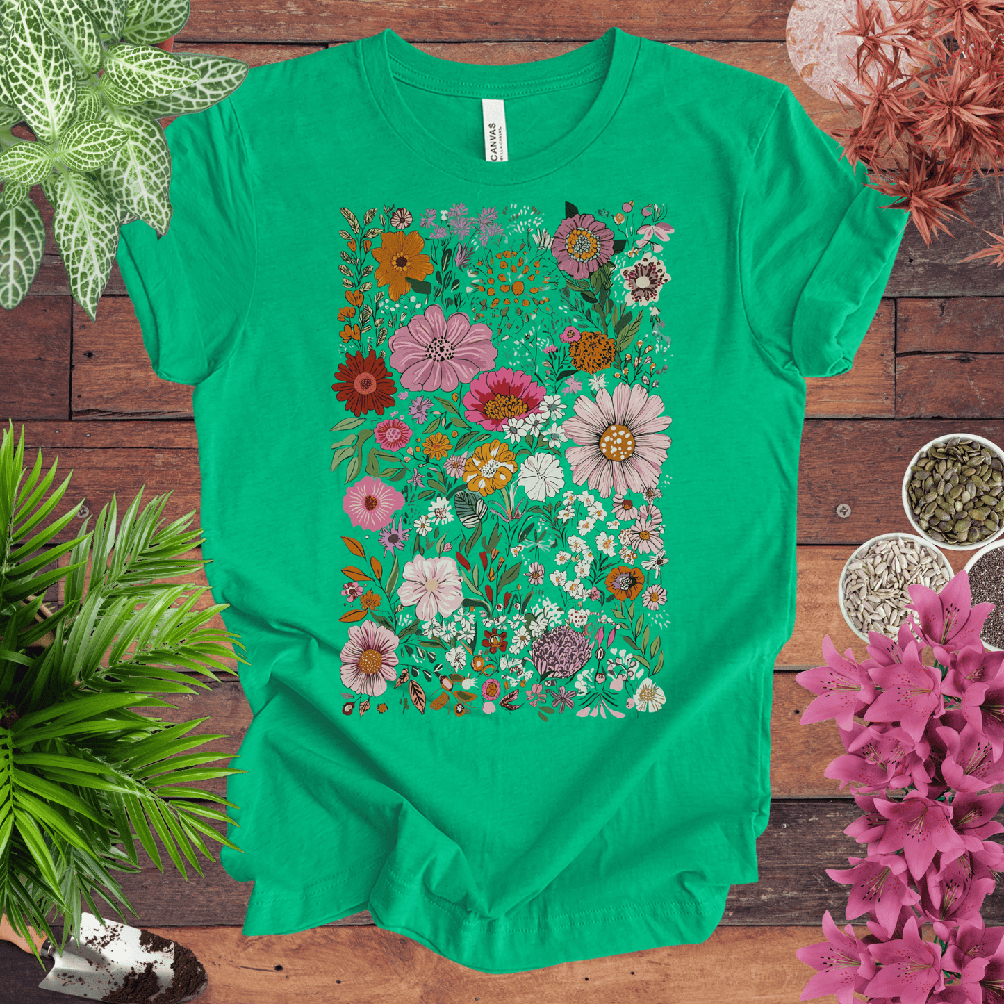 Printify T-Shirt Heather Kelly / S Colorful Wildflower Garden T-Shirt