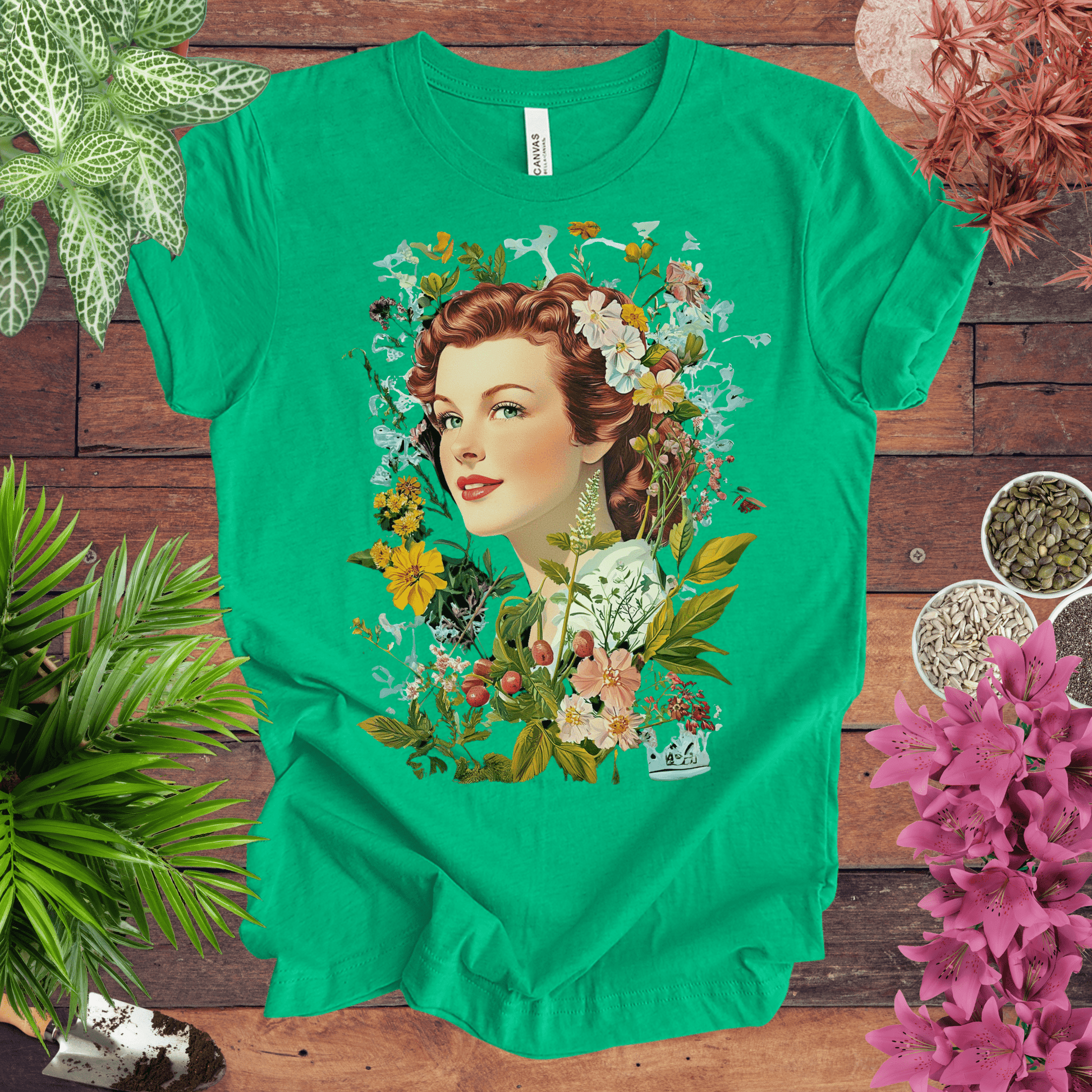 Printify T-Shirt Heather Kelly / S Vintage Floral Portrait T-Shirt