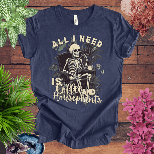 Printify T-Shirt Heather Navy / S All I Need Is Coffee and Houseplants T-Shirt