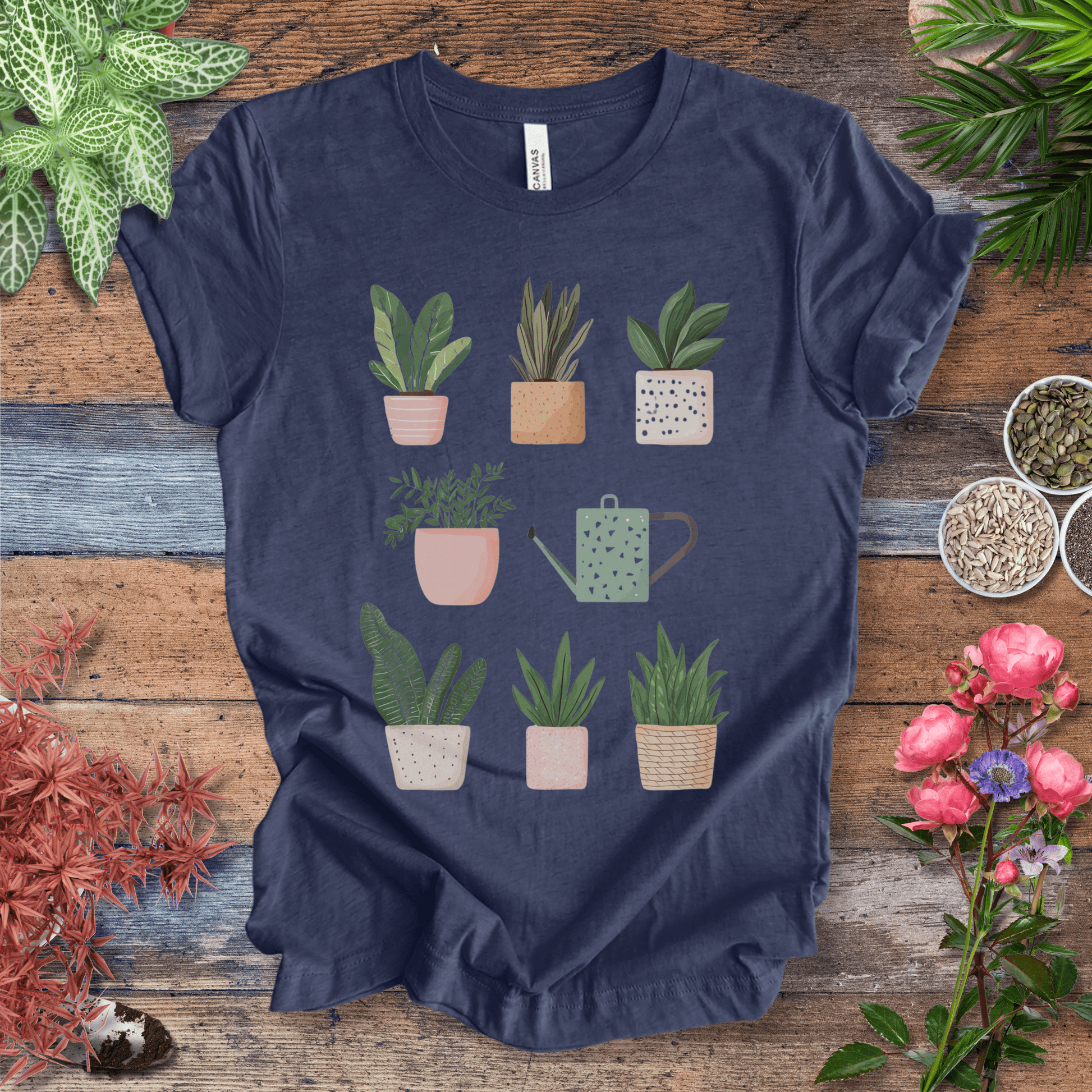 Printify T-Shirt Heather Navy / S Cute Potted Plant Collection Minimalist T-Shirt