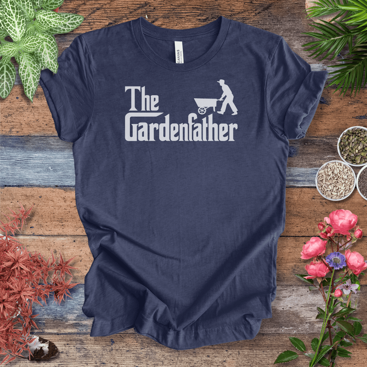 Printify T-Shirt Heather Navy / S Dad Gardening T-Shirt – “The Gardenfather” Funny Gardener Gift Tee