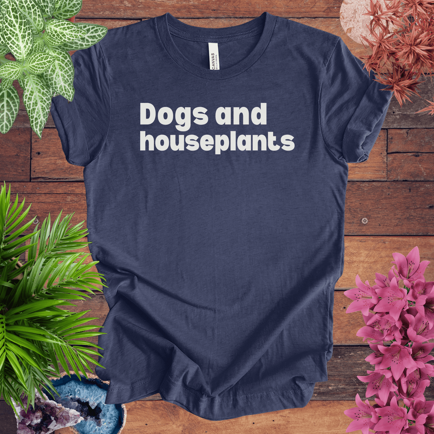 Printify T-Shirt Heather Navy / S Dogs and Houseplants T-Shirt