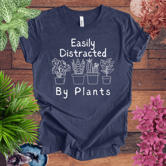 Printify T-Shirt Heather Navy / S Easily Distracted by Plants T-Shirt