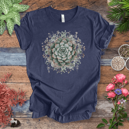 Printify T-Shirt Heather Navy / S Elegant Succulent Bloom T-Shirt
