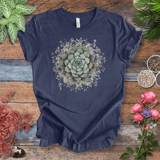 Printify T-Shirt Heather Navy / S Elegant Succulent Bloom T-Shirt