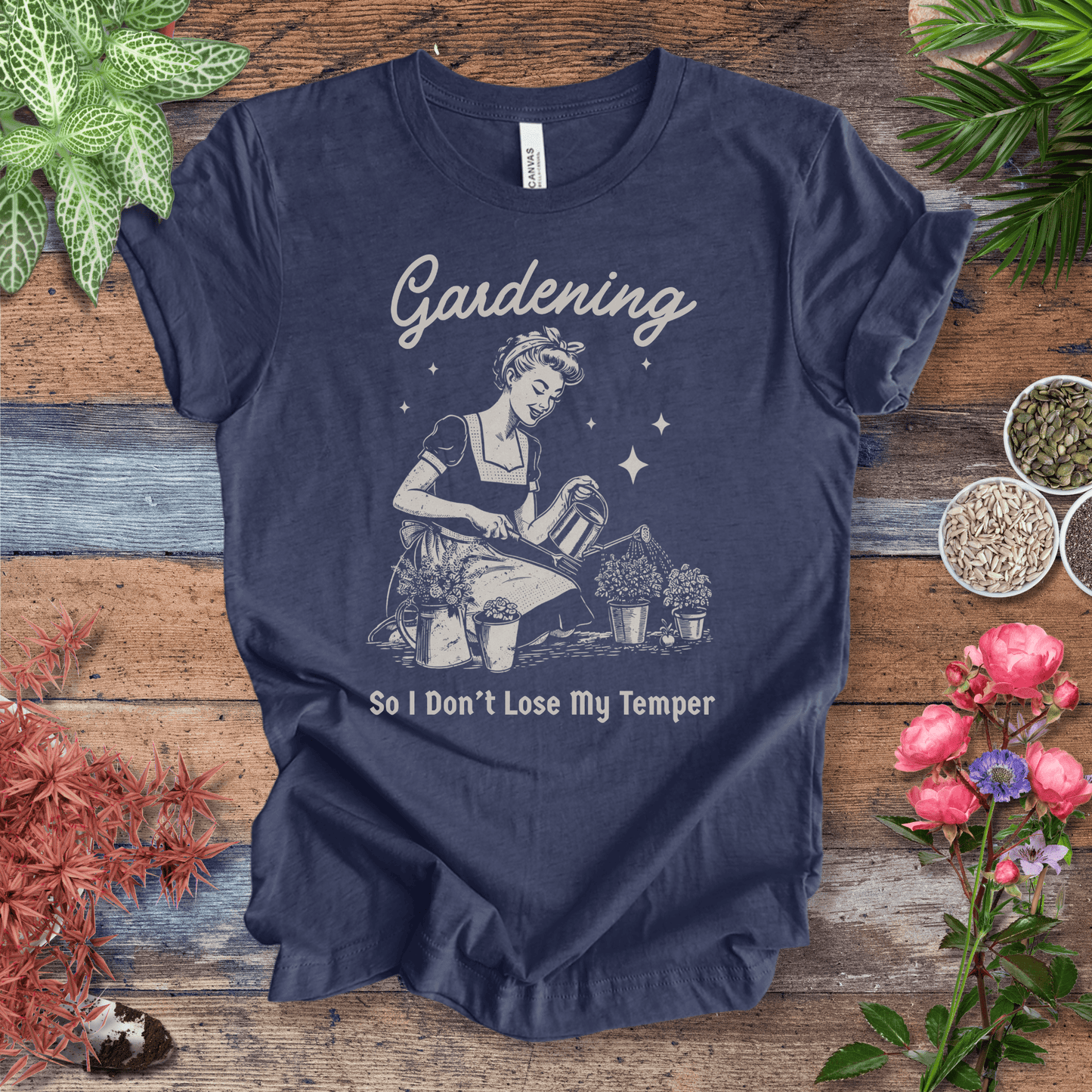 Printify T-Shirt Heather Navy / S Gardening T-Shirt – “So I Don’t Lose My Temper” Funny Gardener Tee