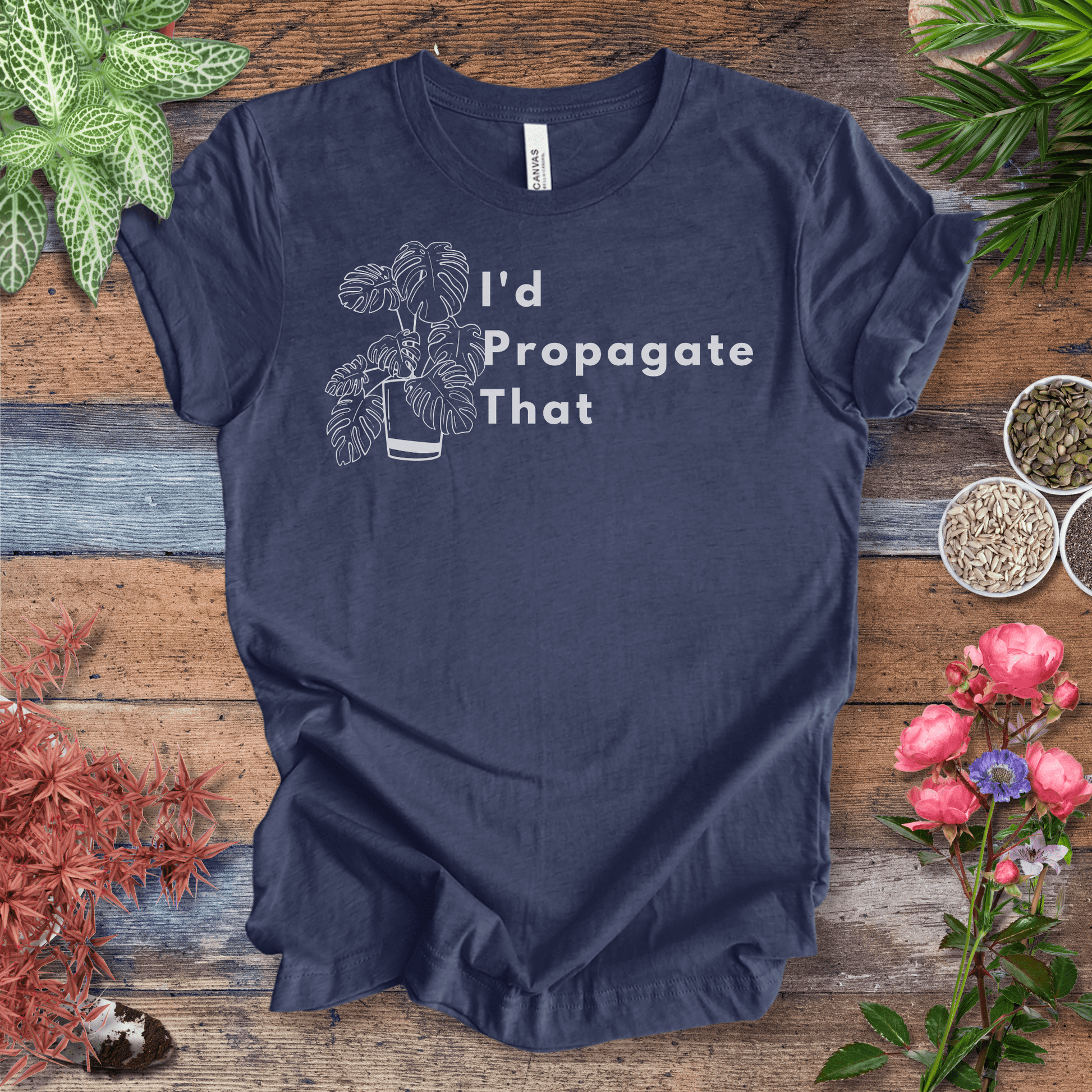 Printify T-Shirt Heather Navy / S I’d Propagate That – Monstera Edition | Bold Plant Lover Tee