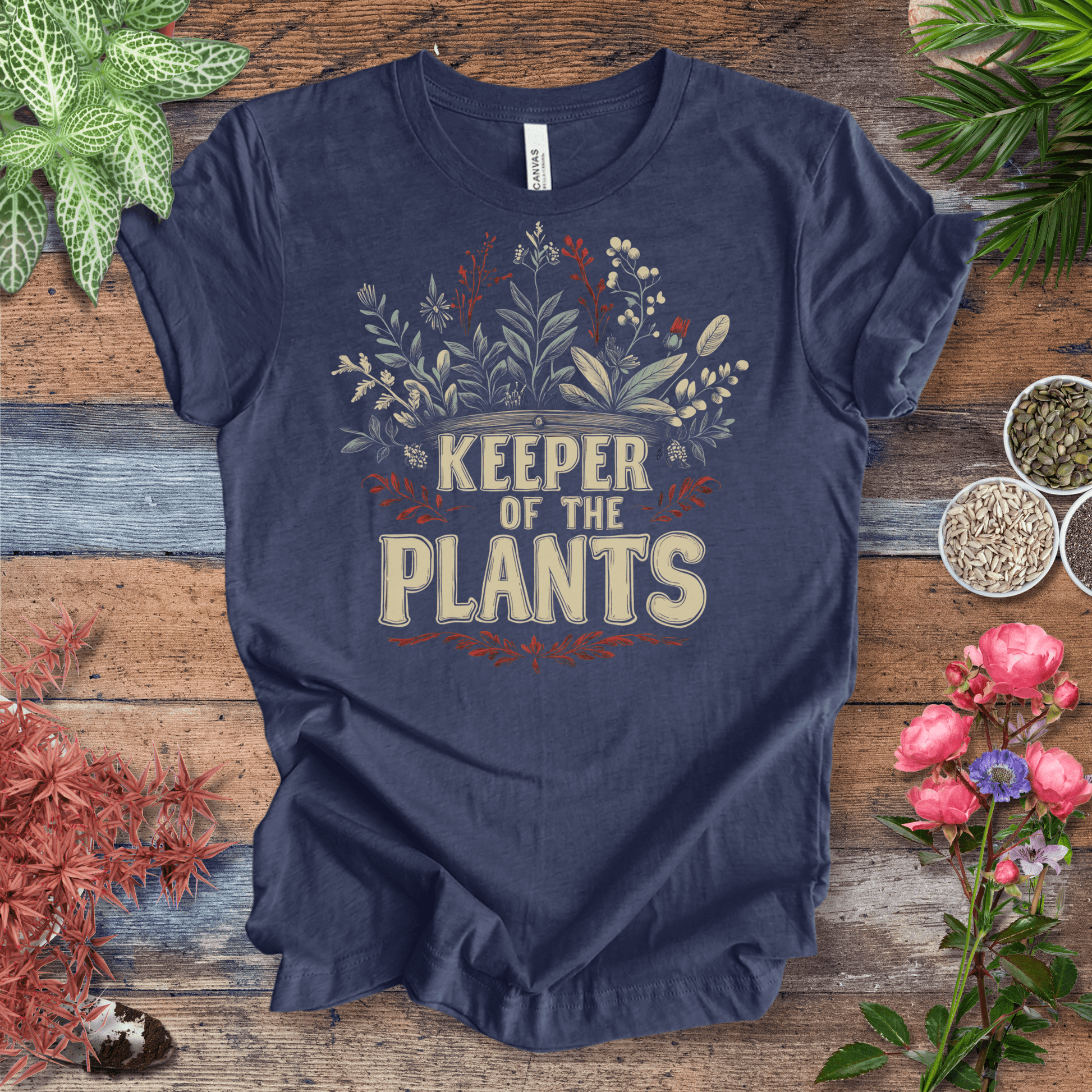 Printify T-Shirt Heather Navy / S Keeper of the Plants – Vintage Floral Edition | Eco-Friendly Tee